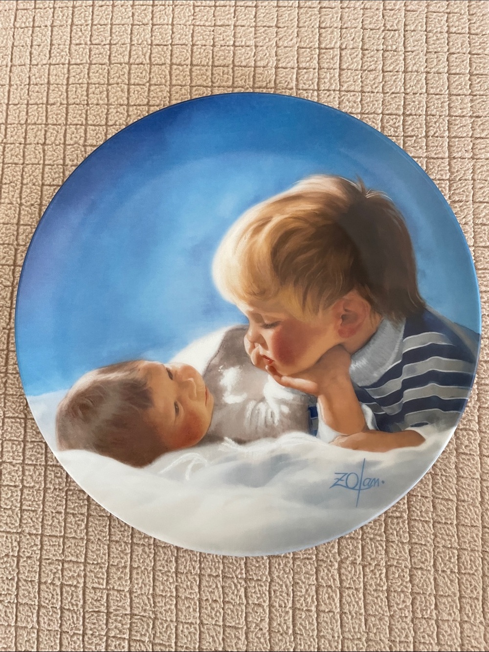 Blue & White Portrait Decorative Plate — Signed Artist Collectible.